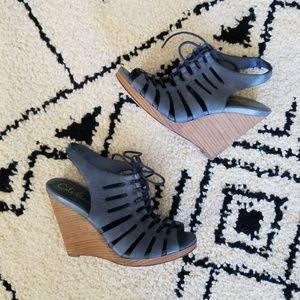 Cole Haan Smokey Blue leather wedges